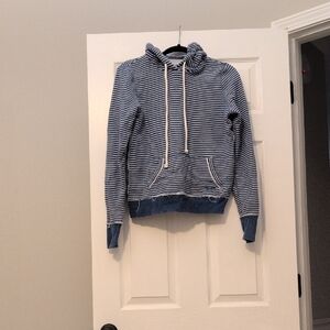 American Eagle Outfitters Distressed Light Blue & White Striped Hoodie